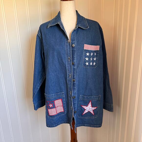 Vintage 90s/Y2K Twee Denim Americana Jacket M - Picture 1 of 6